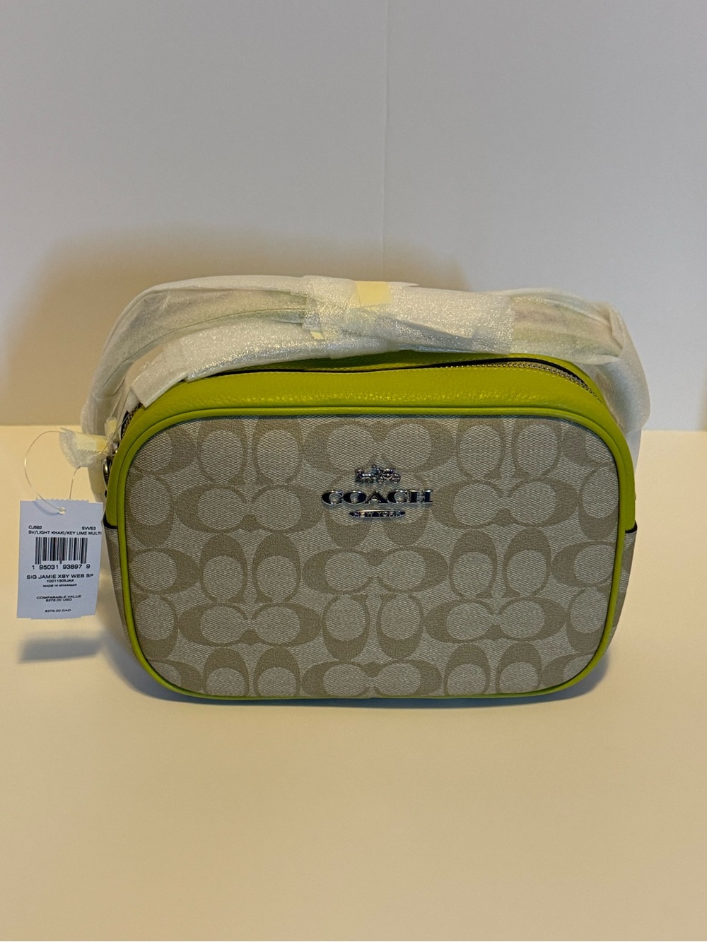 NWT: Coach Jamie Camera bag in Signature Beige & Lime